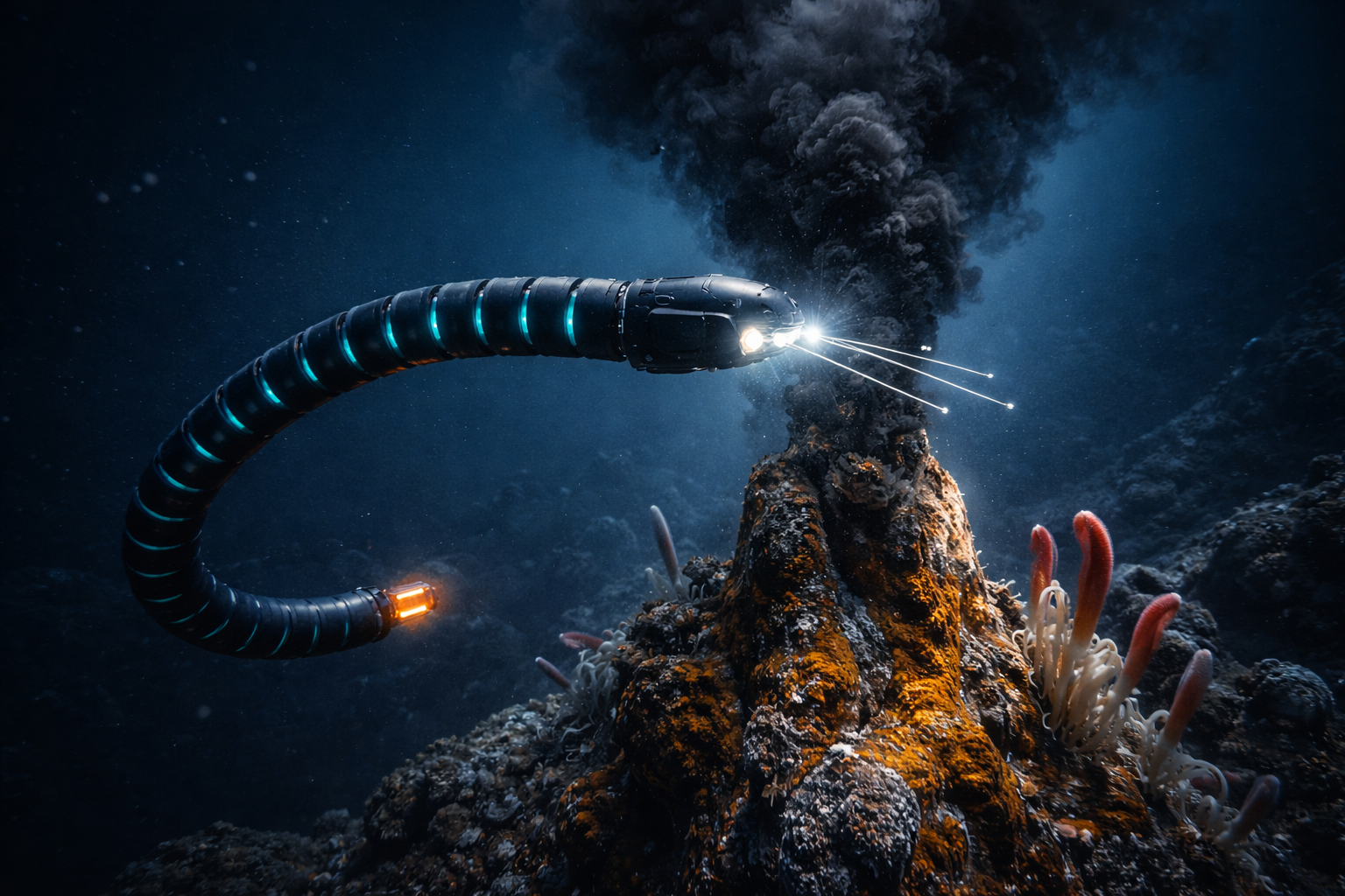 CoreHound robot exploring hydrothermal vent environment