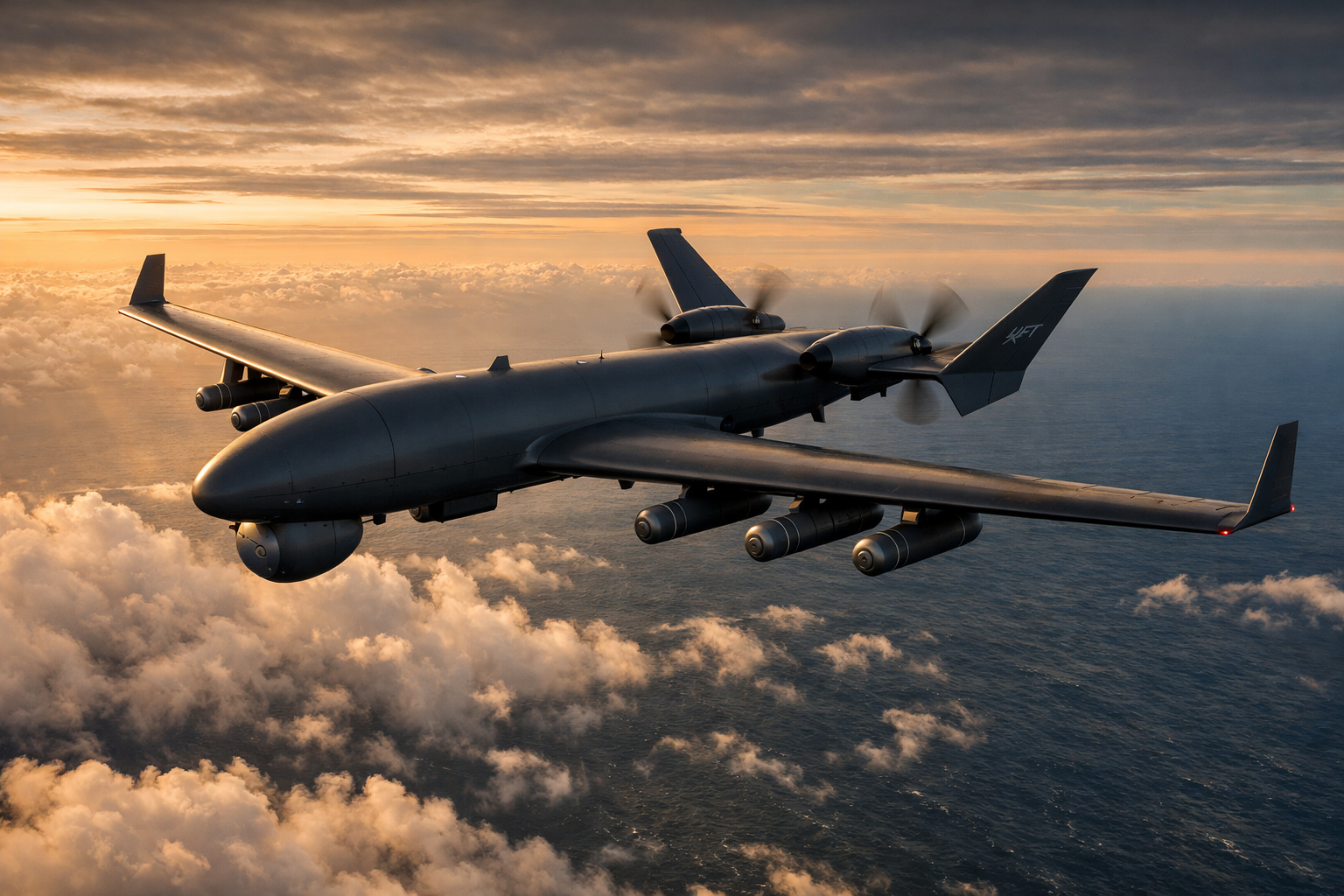 GUARDIAN MALE UAV on long-endurance maritime patrol at altitude over ocean